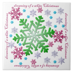 Burgundy Blue Green & Silver Snowflakes Tegeltje
