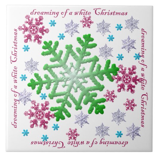 Burgundy Blue Green & Silver Snowflakes Tegeltje (Voorkant)