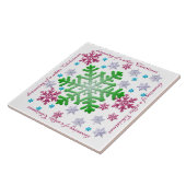Burgundy Blue Green & Silver Snowflakes Tegeltje (Zijkant)