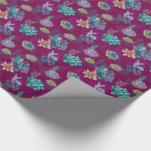 *~* Burgundy Blue Green Succulent Pattern Cadeaupapier (Hoek)
