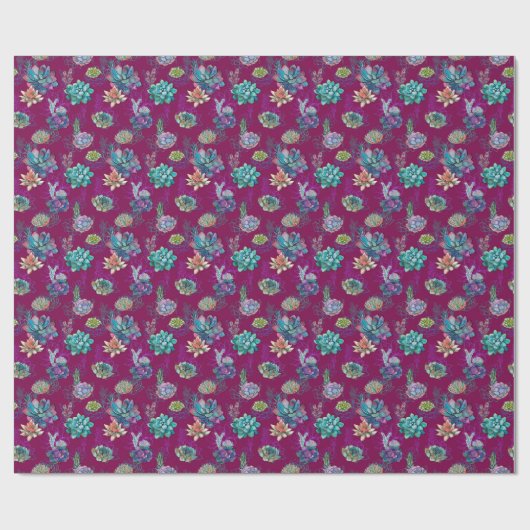 *~* Burgundy Blue Green Succulent Pattern Cadeaupapier (Vlak)