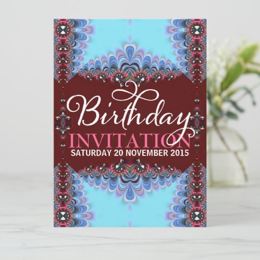 Burgundy Blue Lace Adult Birthday Invitations Kaart (Staand voorkant)