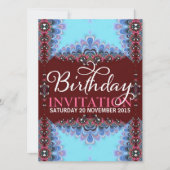 Burgundy Blue Lace Adult Birthday Invitations Kaart (Voorkant)