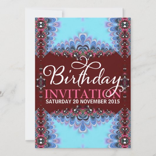 Burgundy Blue Lace Adult Birthday Invitations Kaart (Voorkant)