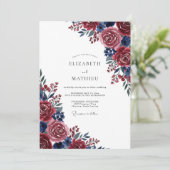 Burgundy Blue Painterly Bloom Wedding Kaart (Staand voorkant)