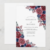 Burgundy Blue Painterly Bloom Wedding Kaart (Voorkant / Achterkant)