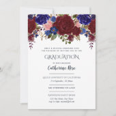Burgundy Blue Pink Afstuderen Ceremony + Reception Kaart (Voorkant)