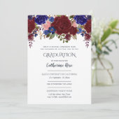 Burgundy Blue Pink Afstuderen Ceremony + Reception Kaart (Staand voorkant)