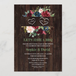 Burgundy Blue Pink Floral Lijst Barn I DO BBQ Kaart