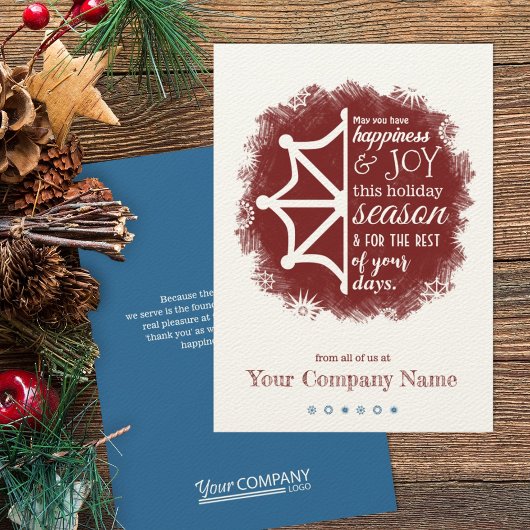 Burgundy & Blue Snowflake Business Holiday Card Kaart