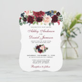 Burgundy Blue Waterverf Floral Elegant Wedding B Kaart (Staand voorkant)