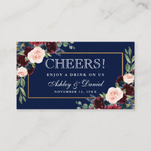Burgundy Blue Wedding Drink Ticket Card Informatiekaartje