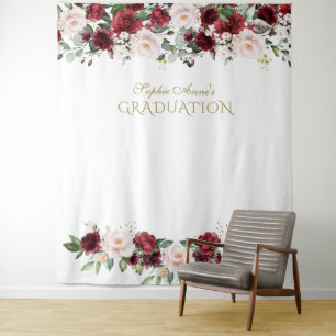 Burgundy Blush Afstudeer Foto Booth Achtergrond Wandkleed