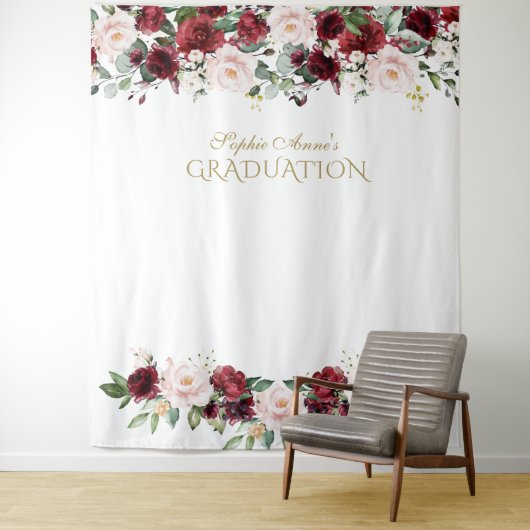 Burgundy Blush Afstuderen Foto Booth Backdrop Wandkleed (In situ)