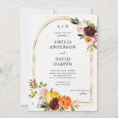 Burgundy Blush Autumn Floral Pumpkin Wedding Kaart (Voorkant)