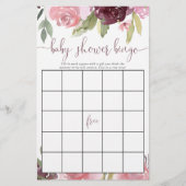 Burgundy blush baby shower bingo's (Voorkant)