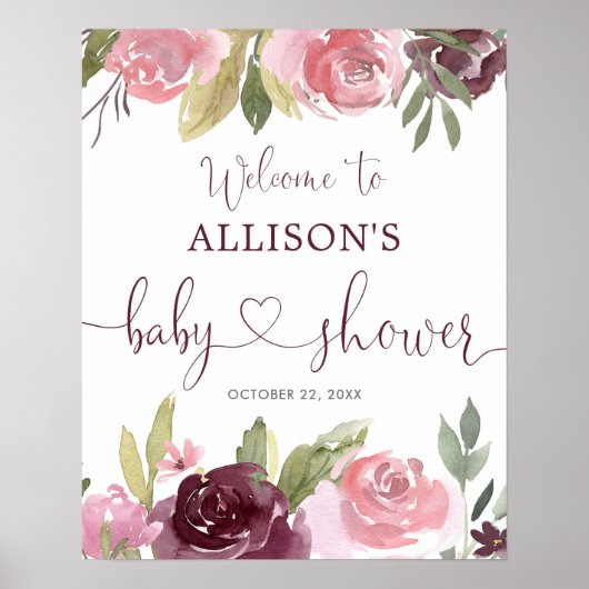Burgundy blush baby shower welkomstteken poster (Voorkant)