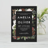 Burgundy Blush Black Floral Botanical Wedding Kaart (Staand voorkant)