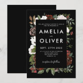 Burgundy Blush Black Floral Botanical Wedding Kaart (Voorkant / Achterkant)