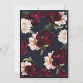 Burgundy Blush Black Navy Floral Silver Wedding Kaart (Achterkant)