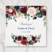 Burgundy Blush Blauwe Bloemen Bruiloft Bedankjes Labels (Voorkant)