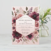 Burgundy Blush Bloeiende Bruiloft Kaart (Staand voorkant)