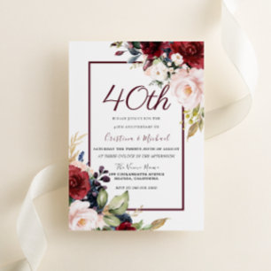 Burgundy Blush Bloem 40ste Huwelijksverjaardag Kaart