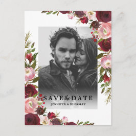 Burgundy Blush Bloem Foto Save the Date Aankondigingskaart