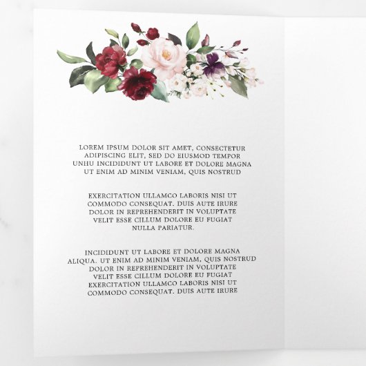 Burgundy Blush Bloem Moderne Geometrische Trouw Tr Drieluik Programma (Binnenzijde eerst)