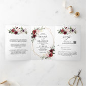 Burgundy Blush Bloem Moderne Geometrische Trouw Tr Drieluik Programma (Binnen)