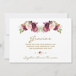 Burgundy Blush Bloem Spaanse Gracias Baby Shower Bedankkaart