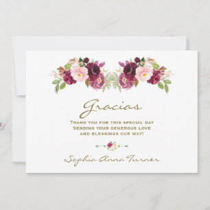 Burgundy Blush Bloem Spaanse Gracias Baby Shower Bedankkaart