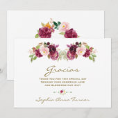 Burgundy Blush Bloem Spaanse Gracias Baby Shower Bedankkaart (Voorkant / Achterkant)