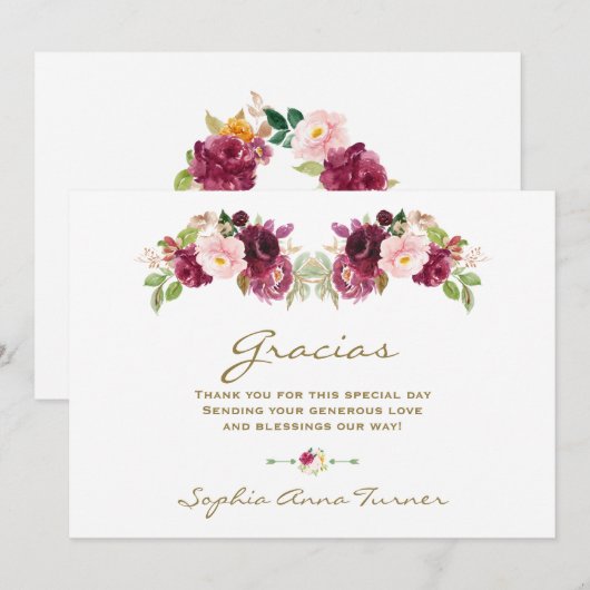 Burgundy Blush Bloem Spaanse Gracias Baby Shower Bedankkaart (Voorkant / Achterkant)