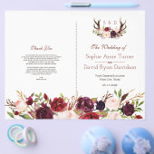 Burgundy Blush Bloem Takken Bruiloftsprogramma Flyer (Enkel)