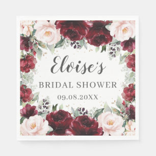 Burgundy Blush Bloemachtige Trouw Bruids Baby Show Servet