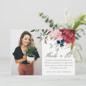 Burgundy Blush Bloemboeket Foto Bruiloftsdouche Bedankkaart (Staand voorkant)