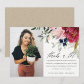 Burgundy Blush Bloemboeket Foto Bruiloftsdouche Bedankkaart (Voorkant / Achterkant)