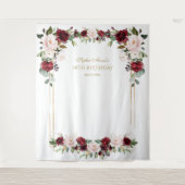 Burgundy Blush Bloemen 18e Verjaardag Foto Prop Wandkleed (Voorkant)