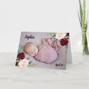 Burgundy Blush bloemen Baby Girl Foto Newborn Kaart