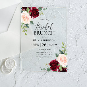 Burgundy & Blush Bloemen Bruids Bruiloft Brunch Acryl Uitnodigingen