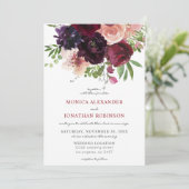 Burgundy & Blush Bloemen Bruiloft 2 V2 Kaart (Staand voorkant)