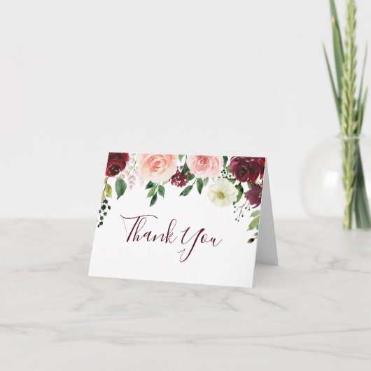 Burgundy Blush Bloemen Bruiloft Bedankt (Voorkant)