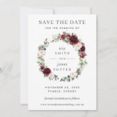 Burgundy Blush Bloemen Huwelijk Save the Date Kaar Kaart (Voorkant)