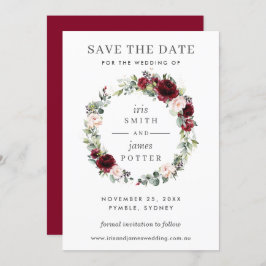 Burgundy Blush Bloemen Huwelijk Save the Date Kaar Kaart