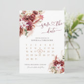 Burgundy & Blush Bloemencalender Save The Date (Staand voorkant)