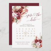 Burgundy & Blush Bloemencalender Save The Date (Voorkant / Achterkant)