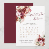 Burgundy & Blush Bloemenkalender Save The Date (Voorkant / Achterkant)