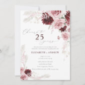 Burgundy Blush Bloemig 25e trouwdagjubileum Kaart (Voorkant)