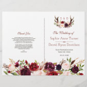 Burgundy Blush Bloemige Geweien Huwelijksprogramma (Voorkant)